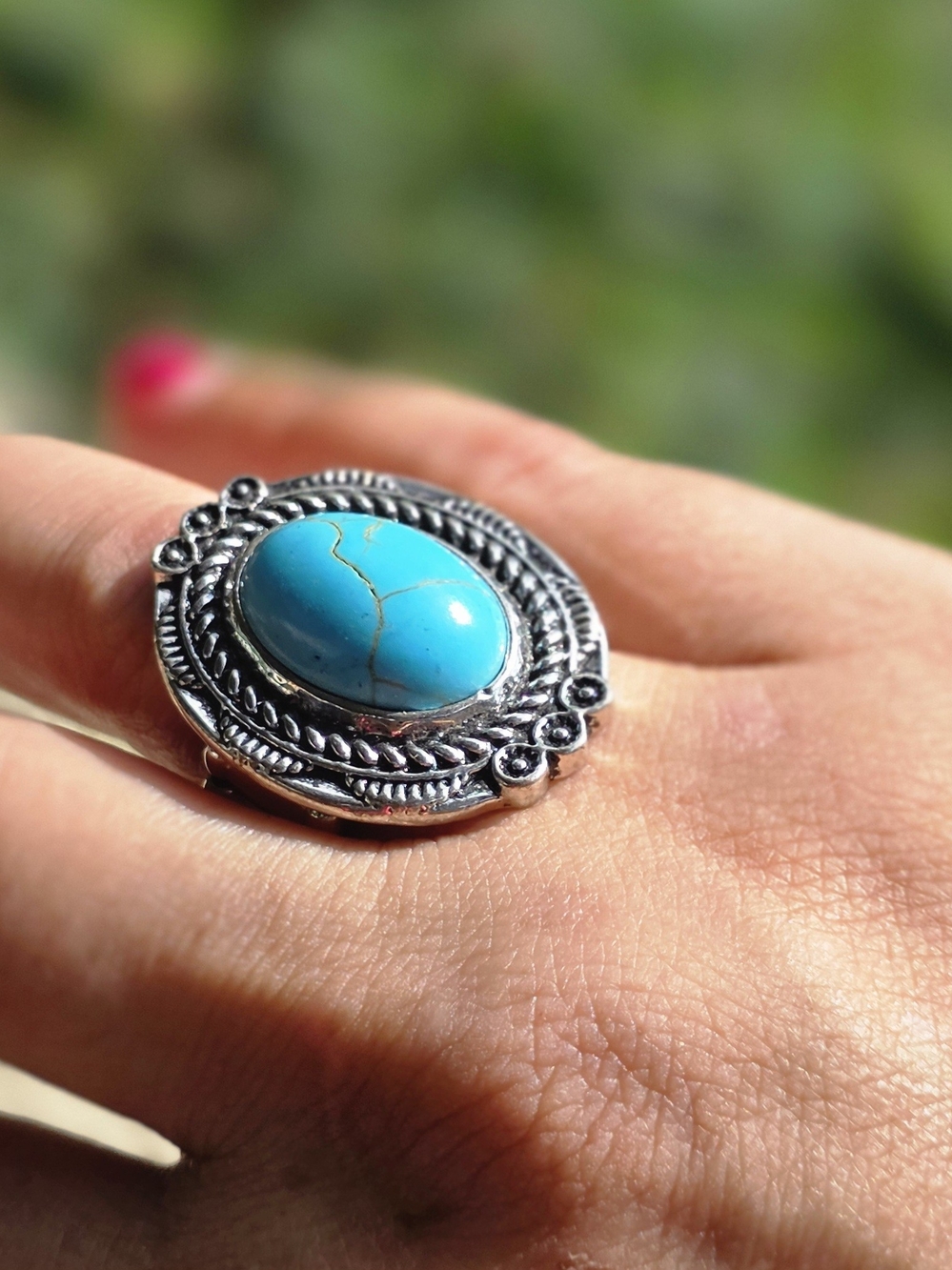 paparazzi Turquoise Oval Rope-Detail Stretch Ring J12